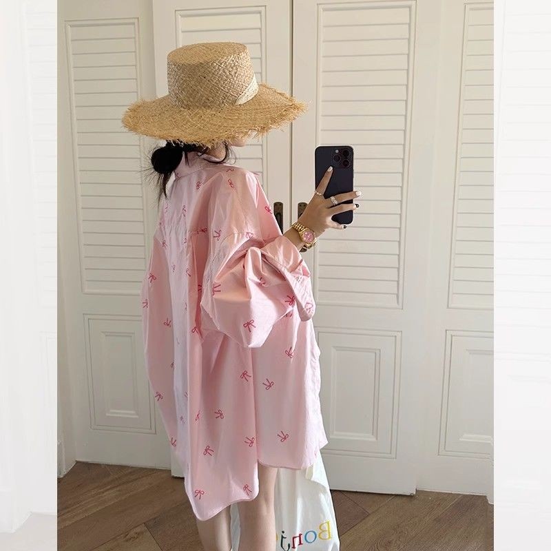 Baju Lengan Panjang Motif Pita, Baju Pink Ukuran Besar