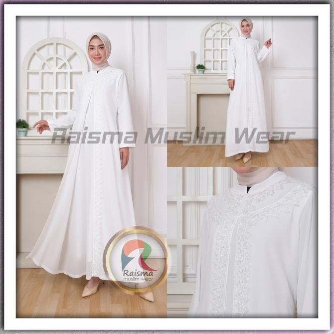 Terjangkau Gamis Putih Brukat Komb Ceruti Babydoll Mewah Terbaru Dress Muslimah R