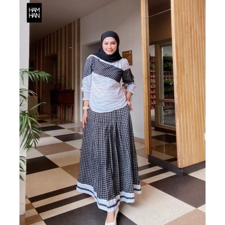 nie one set kotak series hitam navy one set rok | baju wanita | baju wanita | kemeja wanita | blouse