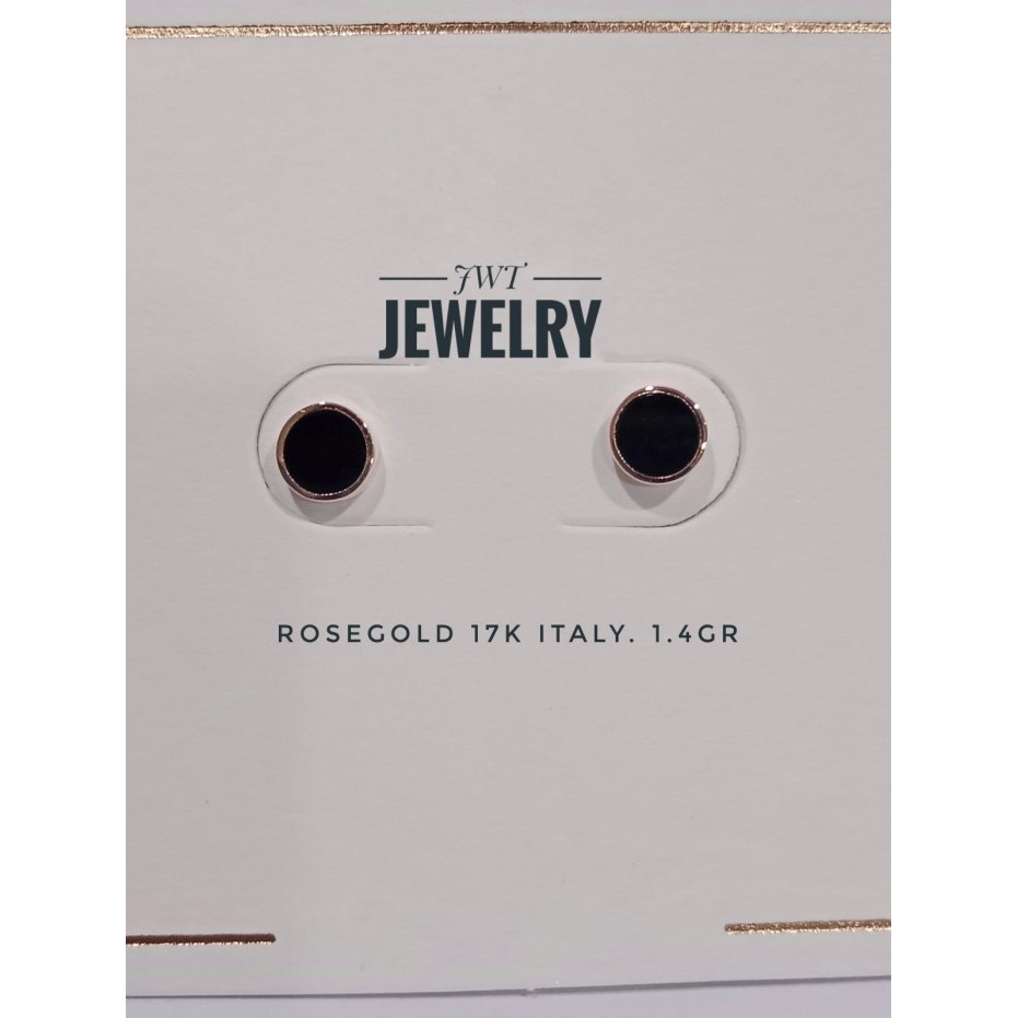 Ready GIWANG ANTING EMAS FASHION TINDIK BLACK ROUND HITAM SIMPLE MANIS