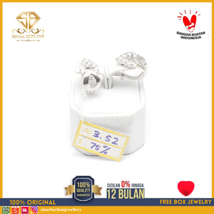 Ready SBJ - Anting emas putih asli 750 emas original Amp 352