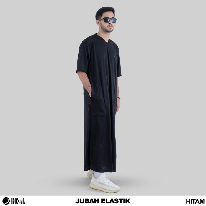 Jubah Pria Jubah Elastik ROSAL - Jubah gamis pria lengan pendek lentur dan ringan bahan kaos jersey 