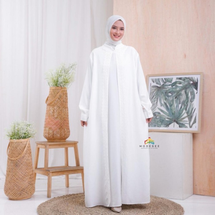 MURAH Gamis Putih Wanita Baju Muslimah Jumbo Noura White Dress XL Umroh Haji - XS