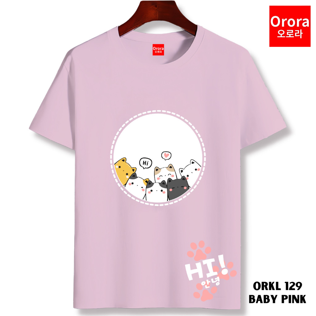 Orora Kaos Pria Wanita Distro Cute Cat Cartoon Hi V.2 - Baju Atasan Sablon Original ORKL 129