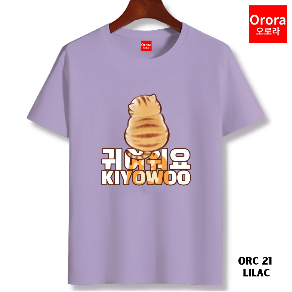 Orora Kaos Distro Premium Kiyowoo Cat - Baju Atasan Sablon Pria Wanita Warna Hitam Putih Ukuran S M 