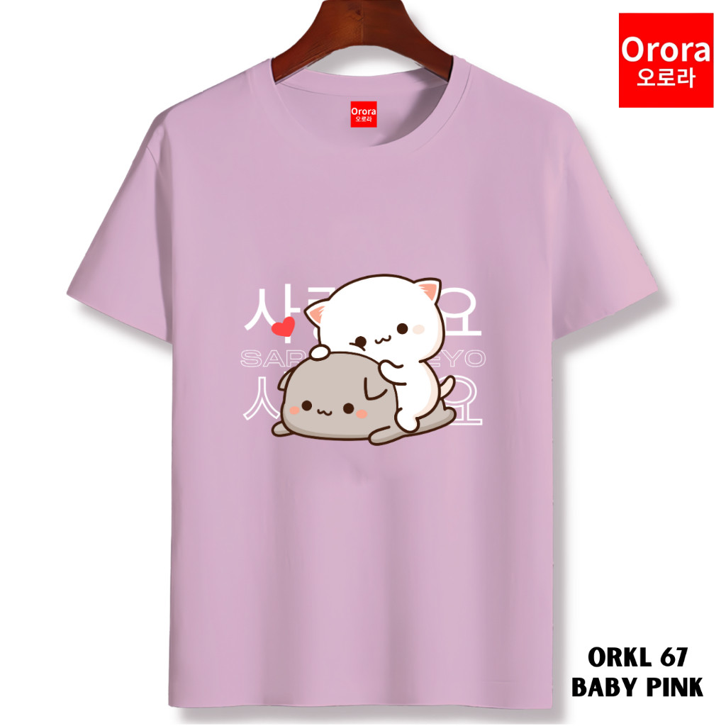 Orora Kaos Lengan Pendek Pria Wanita Korea Cute Cat - T-shirt Cotton Combed 24s High Quality ORKL 67