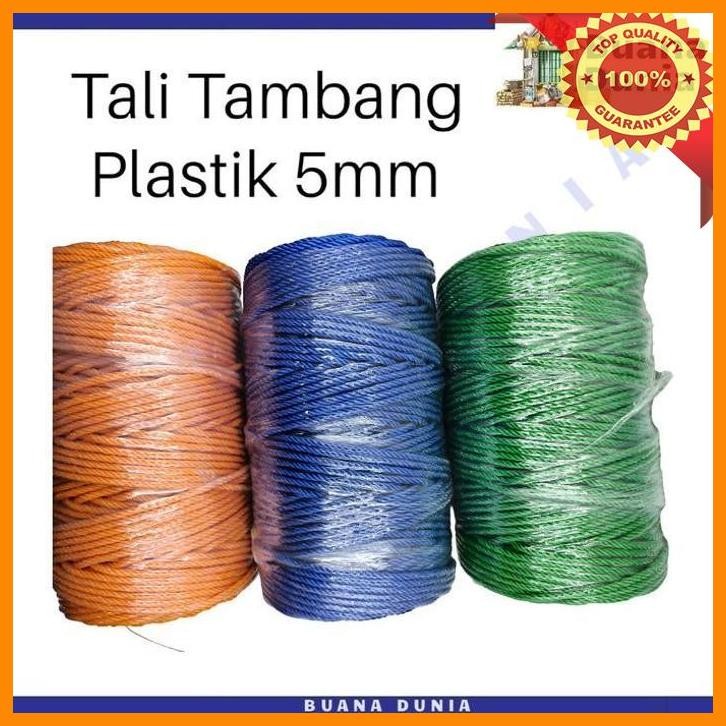 

(BUAN) TALI TAMBANG PLASTIK 5MM | TALI PLASTIK NYLON WARNA WARNI | (5MTR)