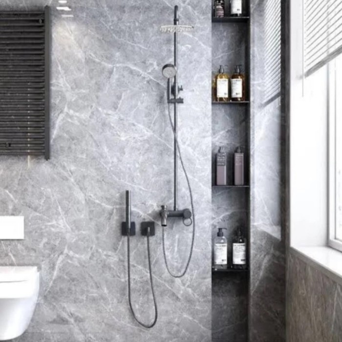 wallpaper sticker premium Lantai kamar mandi kotak abu tahan air best