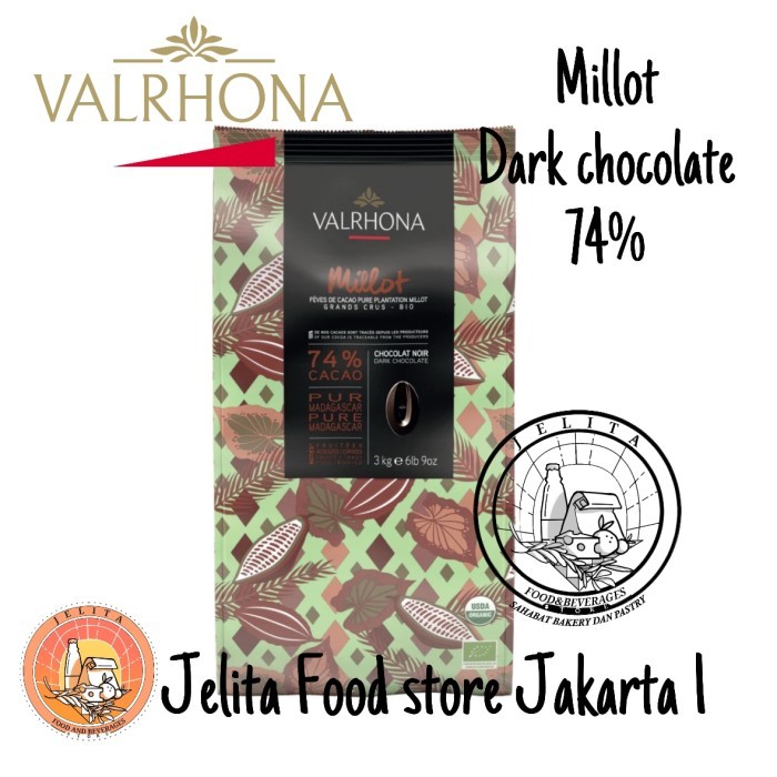 

Valrhona Millot Organic 74% Dark chocolate - coklat hitam SE01