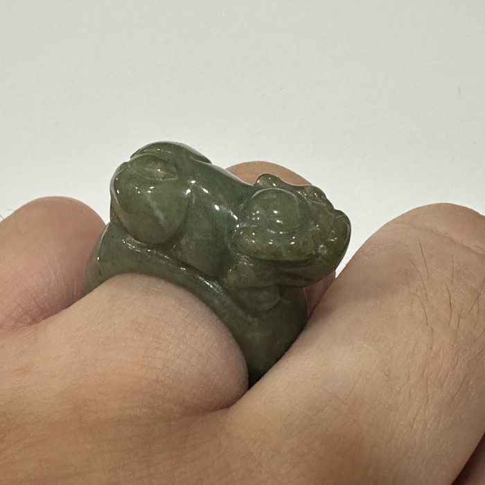Cincin Batu Giok Jadeite Jade Burma Model Pixiu Natural Tipe A