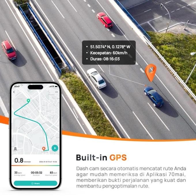 70mai Dash cam A510 Set Dash Camera Cam Mobil GPS ADAS Smart Dashcam Camera 4G