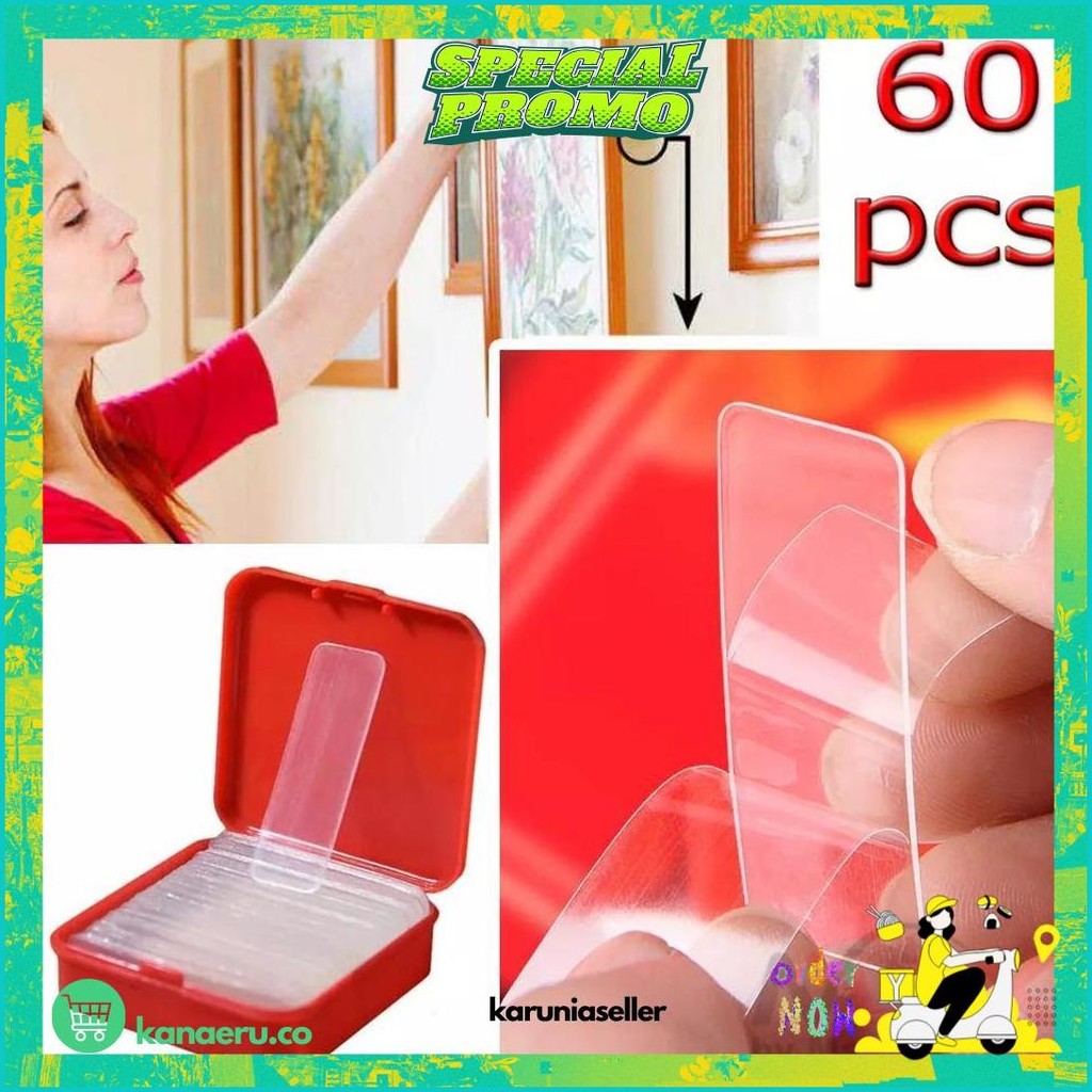 

Juefish Double Tape Dinding (Dapat 60Pcs) Super Kuat Tahan Air Tempel Bingkai Atau Poster Murah