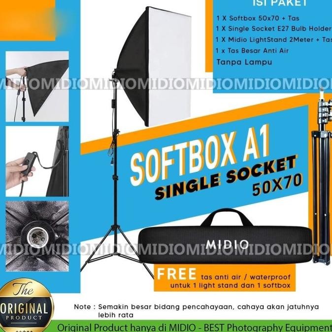 Paket Studio Foto A1 Light Stand 2M + 1 Socket E27 + Softbox Sku 6688