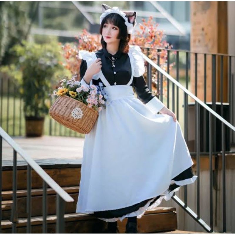 CUCI GUDANG  PROMO BAJU DASTER  COSTUM COSPLAY LOLITA PEBANTU PRIA WANITA COSPLAY HITAM PUTIH