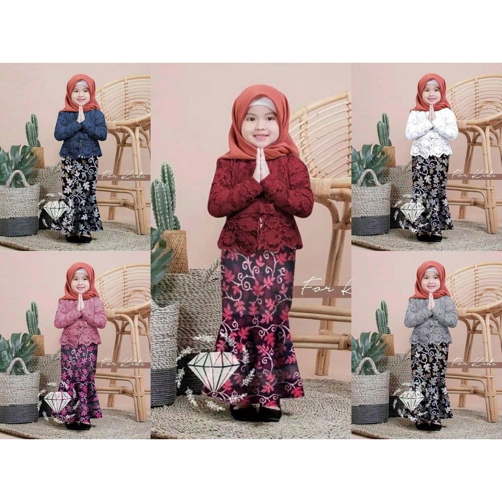 Baju Muslim Anak Setelan Kebaya Brukat Batik Anak Muslim SHIREN KIDS / Kebaya Modern Pesta Kondangan