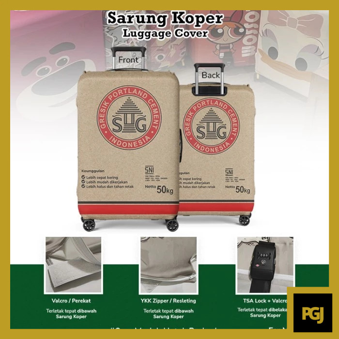 Tas Ransel Tahan Lama Sarung Koper Unik Gambar Karung Semen Gresik / Luggage Cover / Sarung
