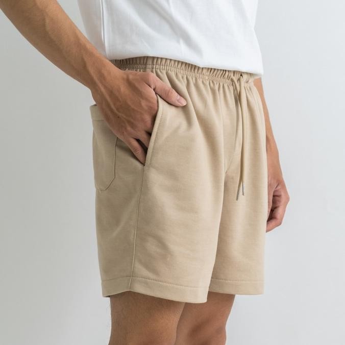 Sale Plain Short Sweatpants - Beige