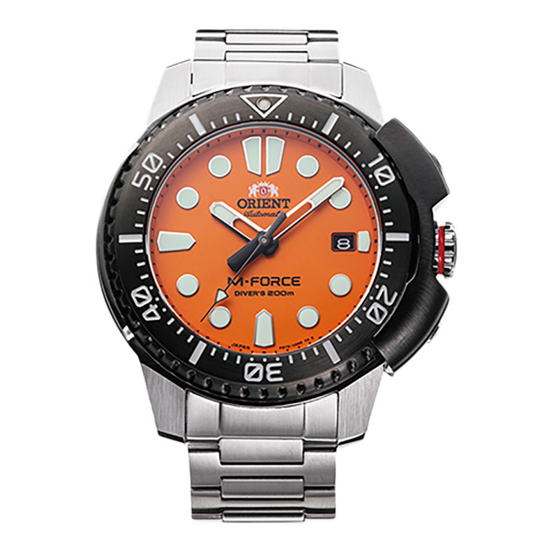 Jam Tangan Pria Orient M-Force RA-AC0L08Y Orange Dial Stainless Steel Strap