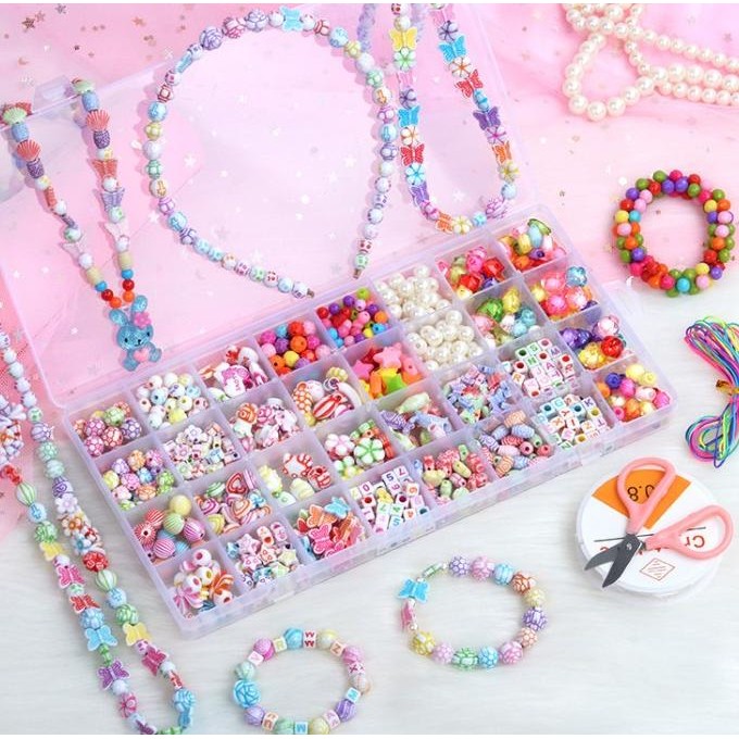 

Mainan DIY Meronce Manik Manik Gelang Kalung Bando Dengan Kotak 1 Set Premium