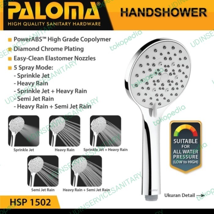 PALOMA HSP 1502 HAND SHOWER MANDI 5 SPRAY PENGATURAN AIRNYA