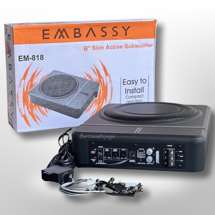 Subwofer kolong Embassy Em 818 Subwofer Aktif Kolong underseat basskolong Slim Mobil Speaker Mobil