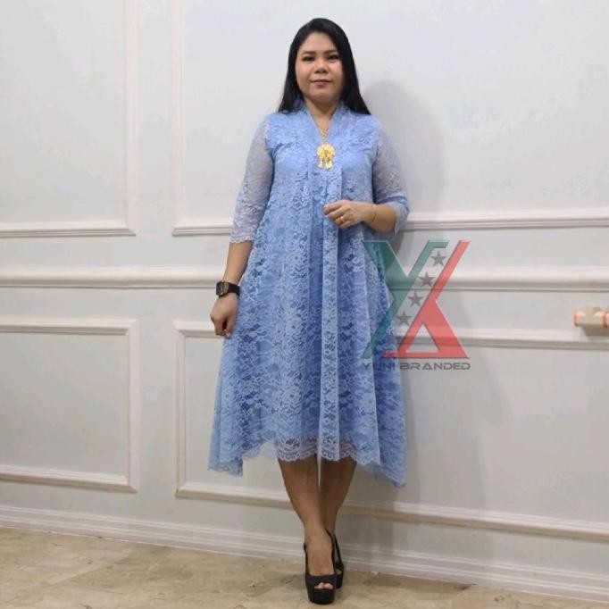 Dress Pesta Brukat Silvana Wanita Gaun  Brokat V-Neck A-Line GAM