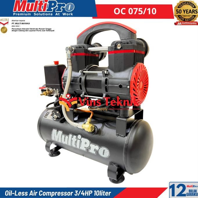 TERBARU MULTIPRO OC0 75/10 OILLESS COMPRESSOR MESIN KOMPRESOR ANGIN SILENT 3/4HP 10L OC075/10 