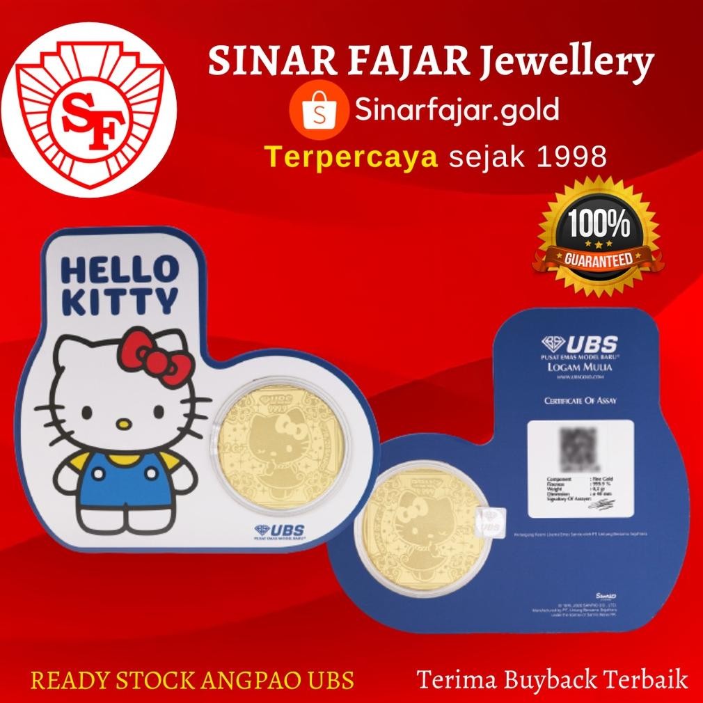 GHT LOGAM MULIA UBS ANGPAO HELLO KITTY 0,1GRAM 0,2 GRAM KADAR 99.99%