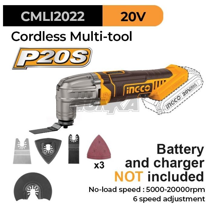 P20S CORDLESS OSCILLATING MULTI TOOL (+ACC 6-PCS) INGCO CMLI2022 MESIN OSKILASI MULTIGUNA MULTIFUNGS