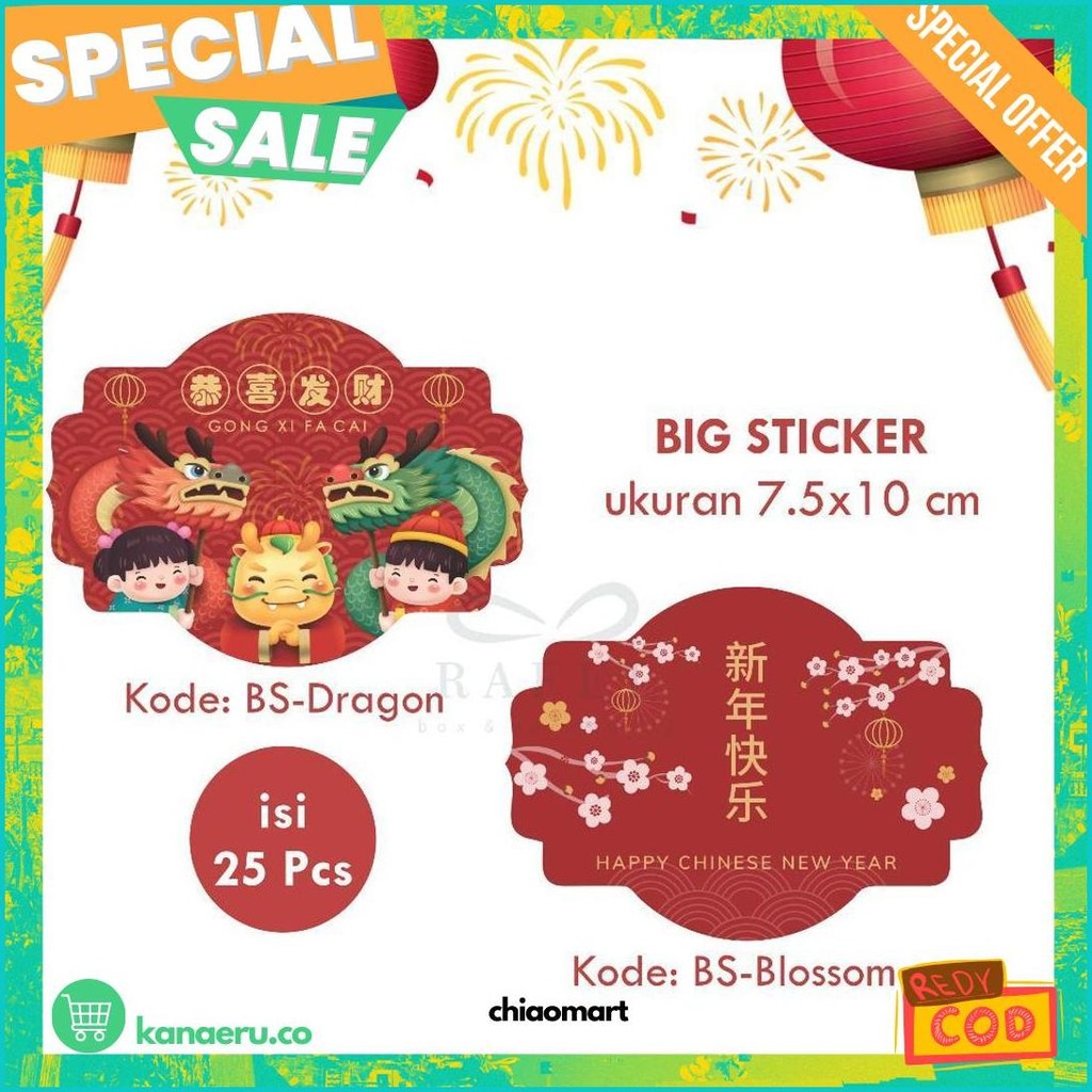 

25 Pcs Big Sticker Imlek Chinese New Year Murah
