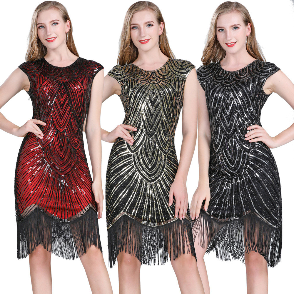 1920s Vintage Sequined Tassel Dress Toast Clothing Tassel Dress Party Dance Ball Dance Dress Festiva