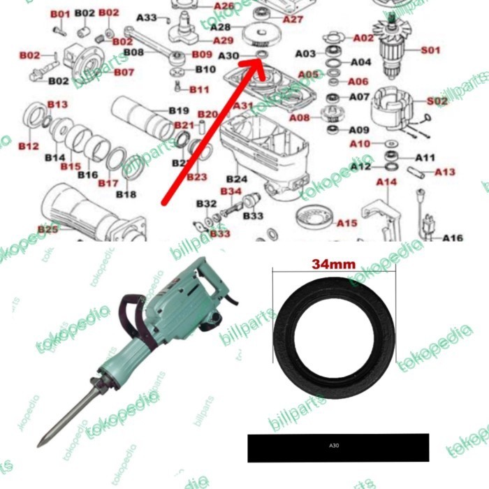 ><><><] part ph65 jack hammer hitachi no.A30 bobok aspal PH 65 sparepart