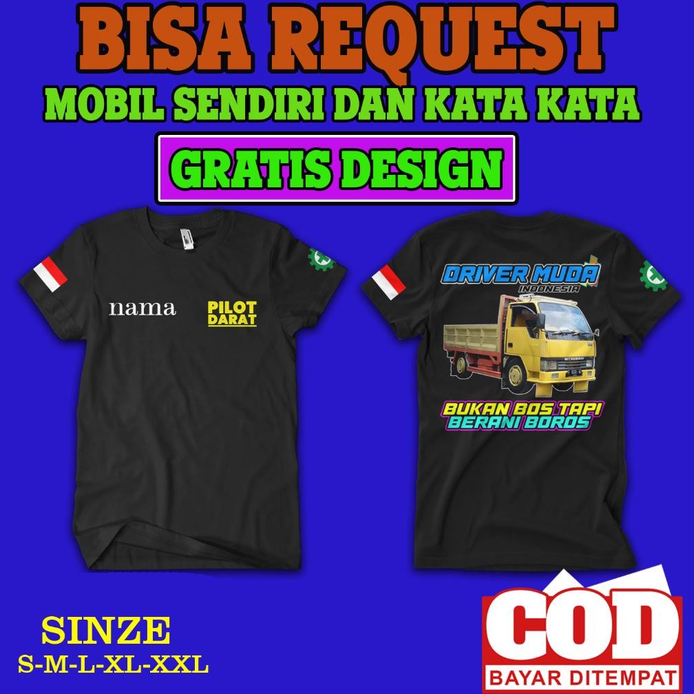 3 Bee T-Shirt Kaos Mobil Truk Custom Bisa Request Foto Mobil Sendiri Dan Kata Kata Nama Kaos Driver 