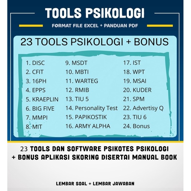 

Buku 23 Tools Psikotes Beserta Paket Lembar Soal+Jawaban Serta Aplikasi Ata