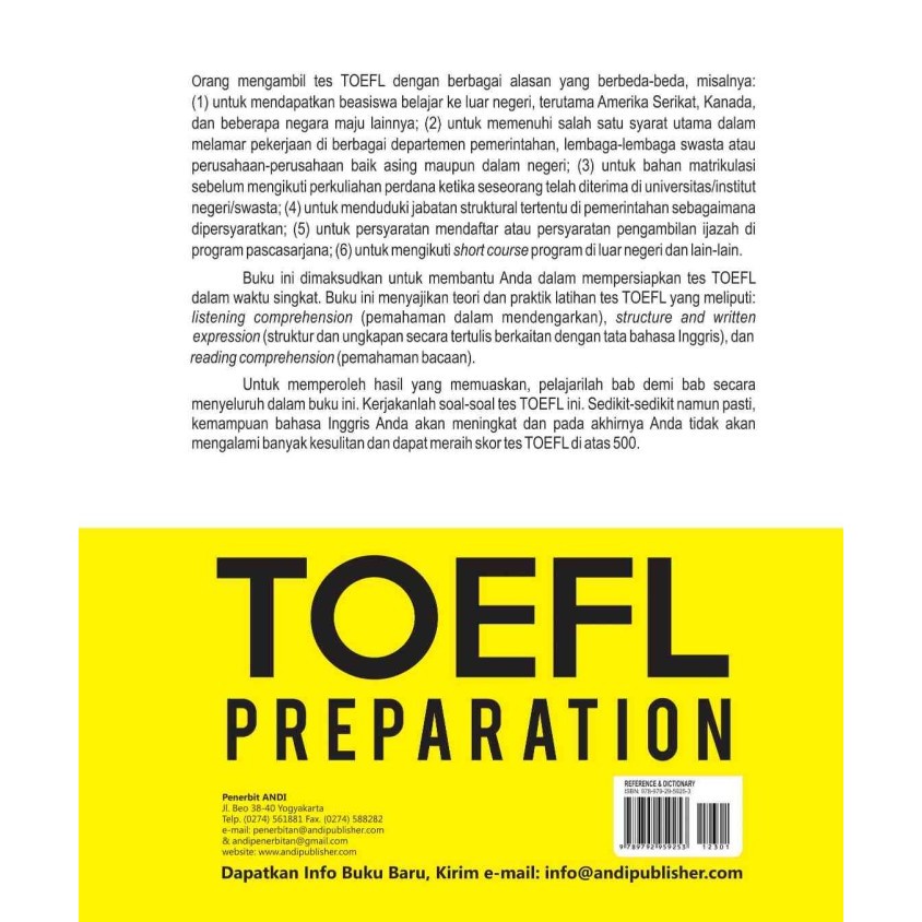

Terbatas..! Buku Toefl, Test Of English As A Foreign Language Preparation + Cd