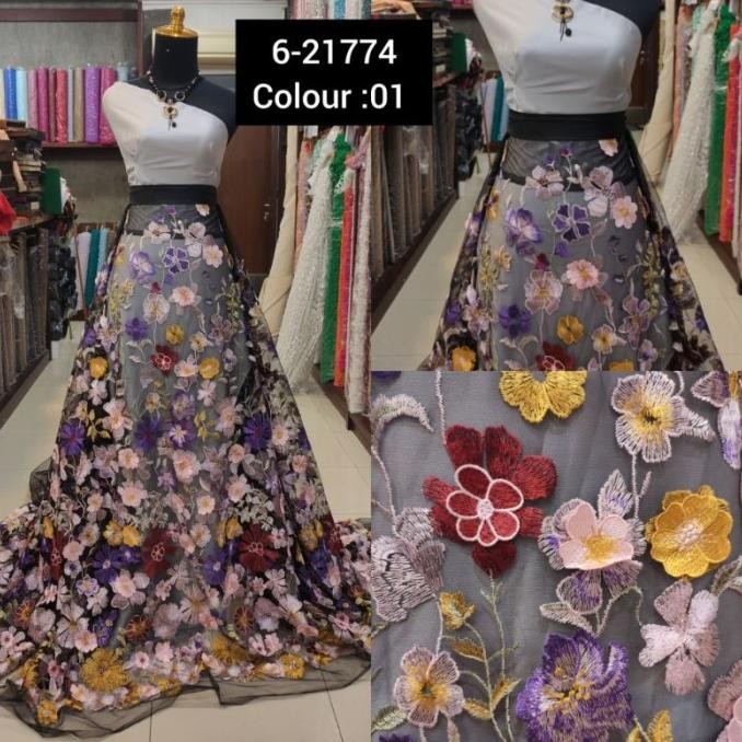 best produk] Kain Tile Brokat 3D Timbul Valentino AT342 Multicolor Abu