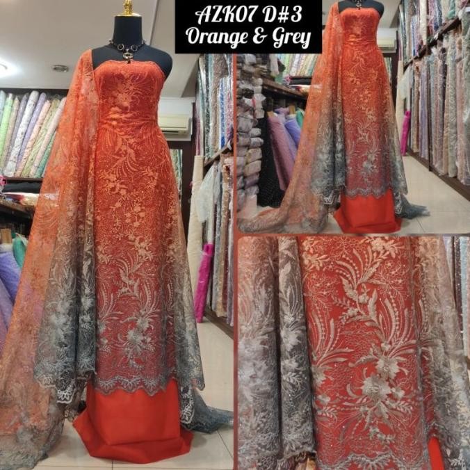 Open DS] Kain Tile Brokat Swaro Gradasi Ombre AZK07 D#3 Orange & Grey