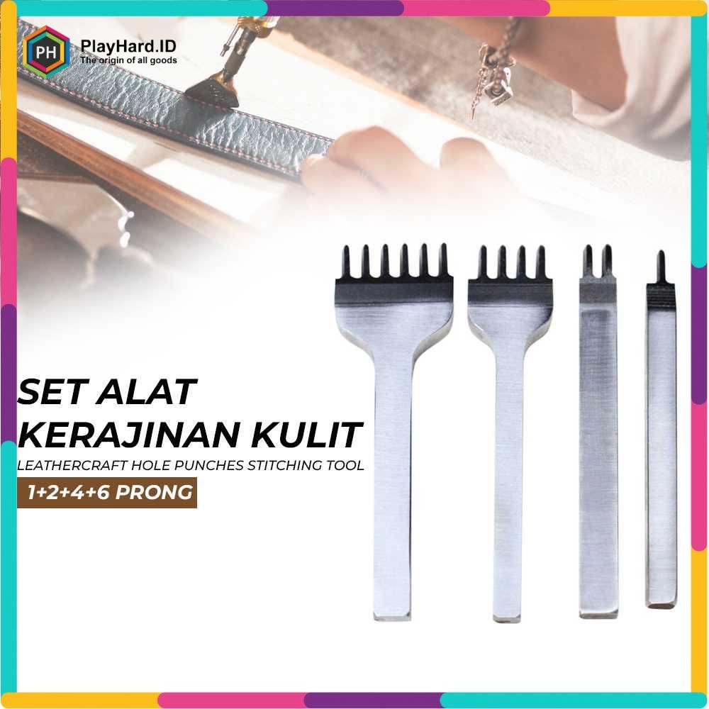 

Alat DIY Kulit Leathercraft Hole Punches Stitching Tool 1+2+4+6 Prong Silver
