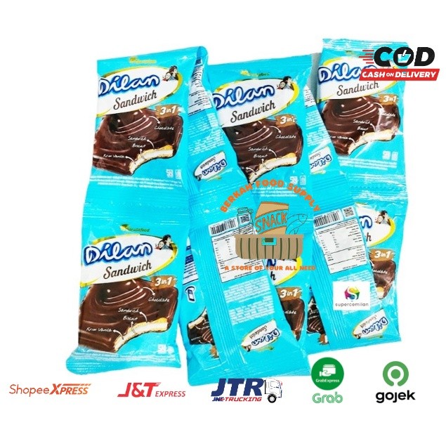 

( BERKAH ) DILAN Sandwich Biskuit 3 in 1 Cream Vanila Coklat 10 bks x 16gr Snack Cemilan Anak Bukan