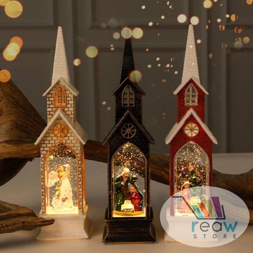 olp Pajangan Lentera LED Snowglobe Salju Gereja Katedral Hiasan Natal