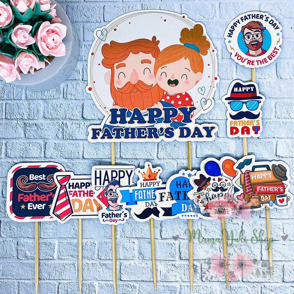 Topper Cake Hiasan Kue Ulang Tahun Anak motif HAPPY FATHERS DAY HARI AYAH PAPA