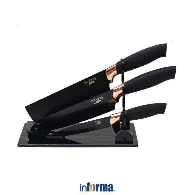 

Berkualitas Informa - Cooking Color Set 3 Pcs Pisau Dapur Dengan Stander - Hitam