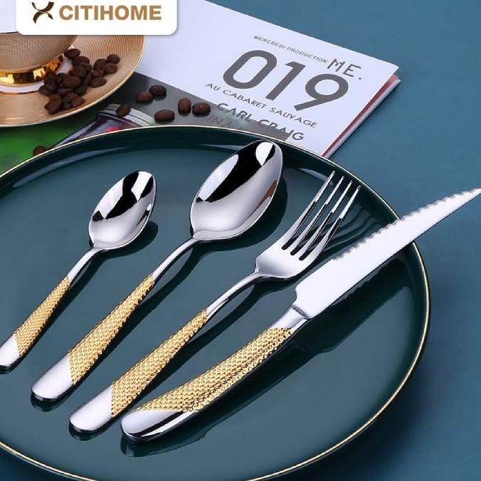 

Berkualitas Sendok Set Alat Makan Garpu Pisau Sendok Teh Silver Stainless Steel