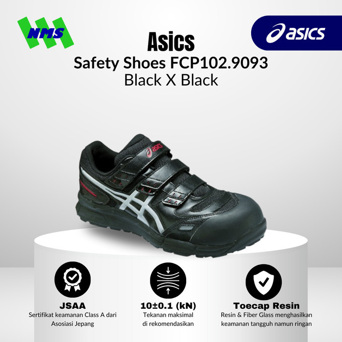Jual Sepatu Safety Asics Winjob Fcp102.9093 Black X Black Hitam Original Working Sneakers Kerja Non