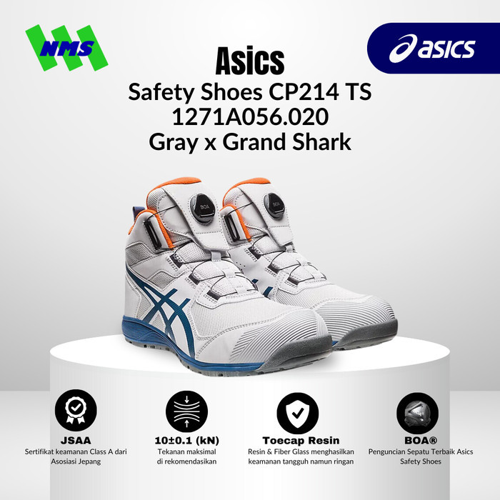 Jual Sepatu Safety Asics Winjob Cp214 Ts Boa Gracia Gray X Grand Shark Original Putih Non Tali