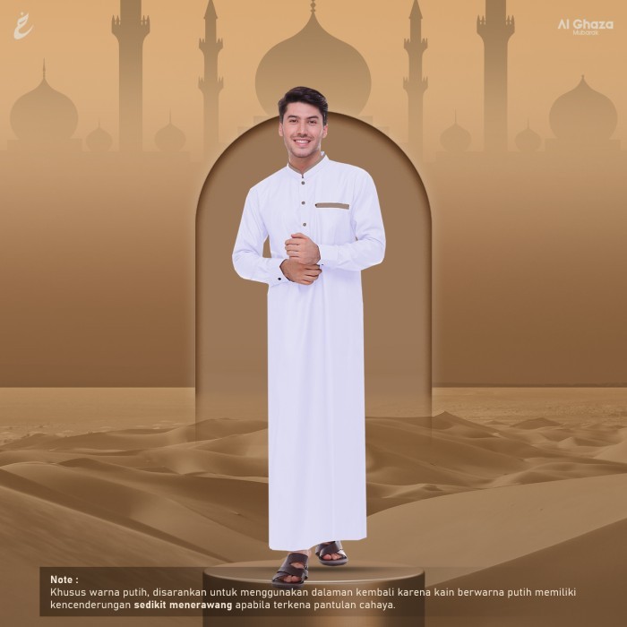 Jubah Pria GAMIS PRIA PREMIUM / JUBAH PRIA / GAMIS AROFAH LENGAN KEMEJA - Putih, L lengan pendek pre