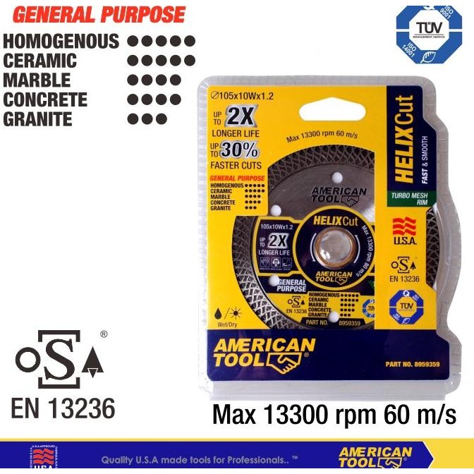 

Berkualitas Diamond Wheel American Tool 4" (105 x 1.2mm) HelixCut Mata Pisau Potong Kering 8959359