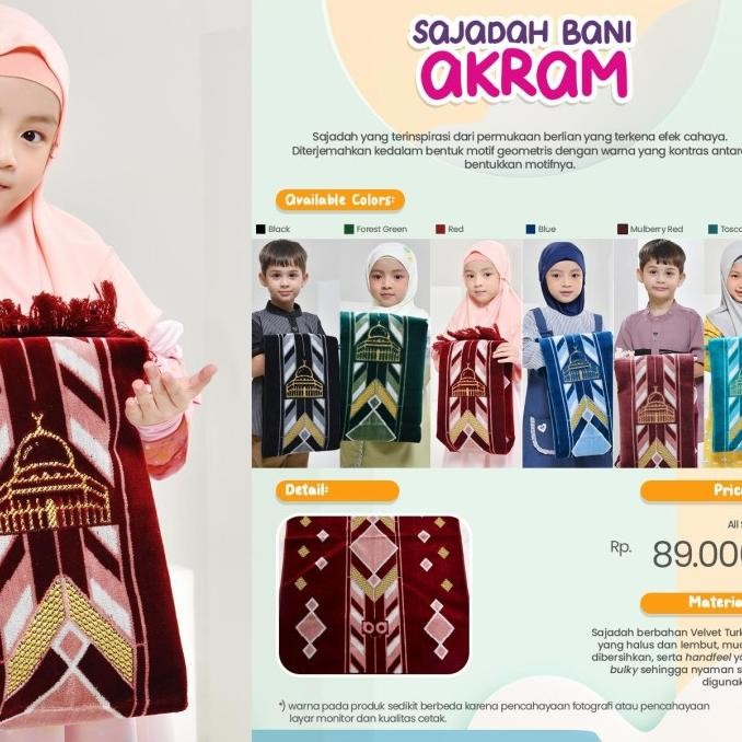 MURAH SAJADAH ANAK SHOLEH LAKI PEREMPUAN BANI BATUTA RABBANI. KADO ANAK