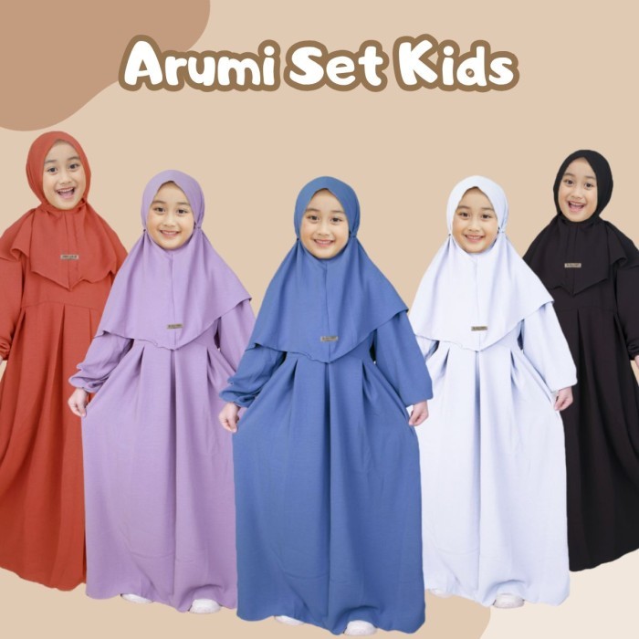 STOK TERBATAS Gamis Anak Perempuan Set Jilbab 3-10 Tahun Arumi Kids Crinkle Airflow