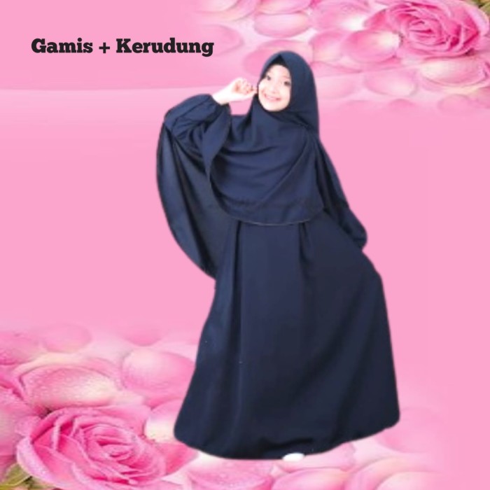 BERGARANSI Gamis Syari Polos Anak Tanggung Perempuan Umur 11 12 Tahun - Hitam
